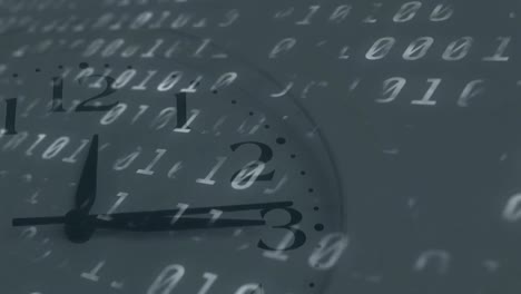 Digital-animation-of-binary-coding-data-processing-against-ticking-clock