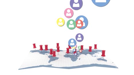 Animation-Mehrerer-Bunter-Digitaler-Social-Media-Personensymbole-über-Einer-Weltkarte-Mit-Rotem-Standort-S