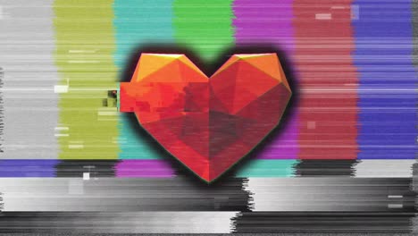 Animation-Des-Digitalen-Roten-Herzsymbols-über-Dem-Retro-Farbtestbildschirm-Mit-Glitch