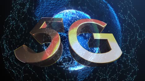 Animation-of-5g-text-over-globe-of-network-of-connections-in-background