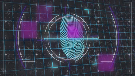 Animation-of-scope-scanning-and-biometric-fingerprint-data-processing-on-black-background