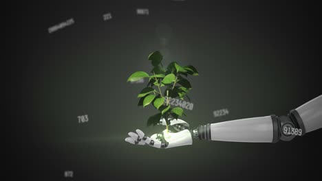Animation-of-numbers-changing-over-robot's-arm-with-plant