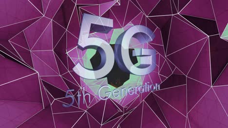 Animation-Von-5G-Text-Der-5.-Generation-über-Ein-Netzwerk-Violetter-Verbindungen-Im-Hintergrund