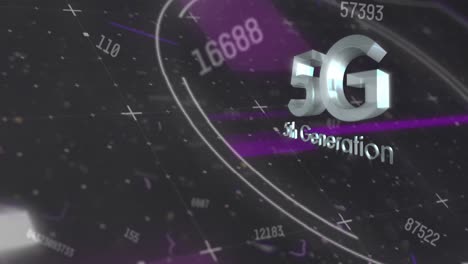 Animation-of-5g-5th-generation-text-and-numbers-changing-over-black-background