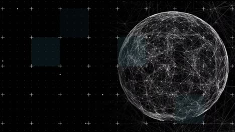 Digital-animation-of-globe-of-network-of-connections-against-grid-network-on-black-background