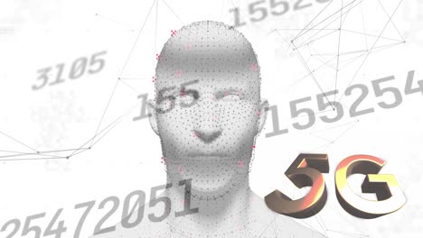 Animation-of-5g-text-over-human-head-and-numbers-changing-with-network-of-connections-in-background