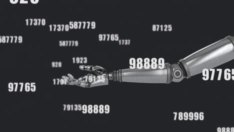 Animation-of-numbers-changing-over-robot's-arm-on-black-background