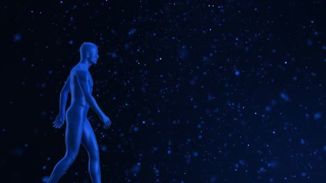 Animación-Del-Modelo-Humano-Azul-Caminando-Sobre-Manchas-Azules-Sobre-Fondo-Azul