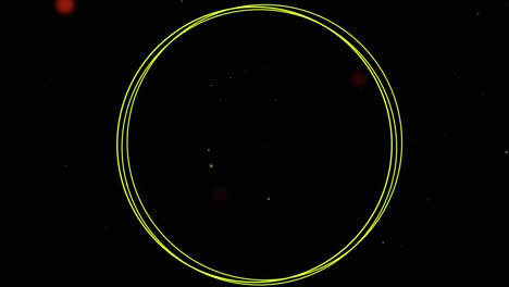 Animation-Leuchtender-Gelber-Kreise-Und-Abstrakter-Formen-über-Orangefarbenen-Flecken-Im-Hintergrund