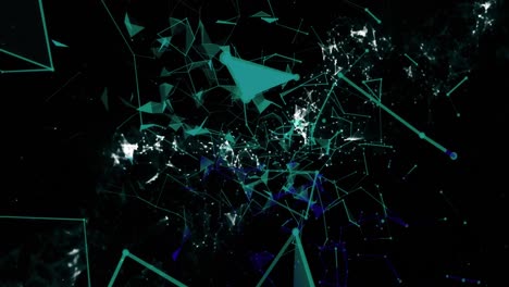 Animation-of-glowing-networks-of-connected-points-floating-on-black-background