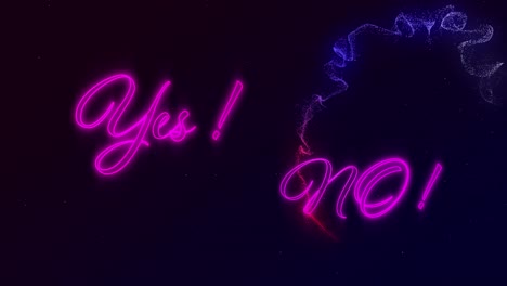 Animation-of-the-words-yes-and-no-in-pink-neon-with-red-and-blue-vapour-trails-on-black-background