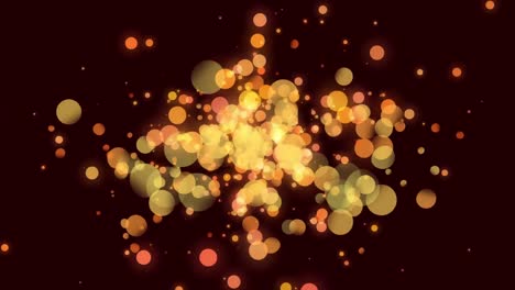 Animation-of-multiple-glowing-orange-spots-on-brown-background