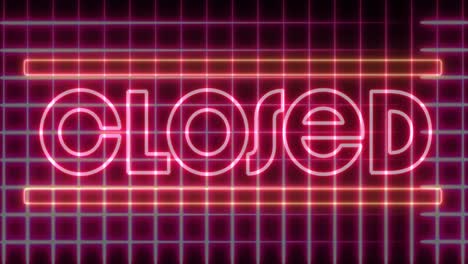 Animation-of-the-word-closed-in-pink-neon-letters-with-moving-grids-on-black-background