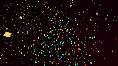 Animation-of-multiple-colourful-confetti-falling-on-black-background