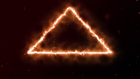 Animation-of-glowing-triangle-on-fire-over-glowing-red-spots-in-background