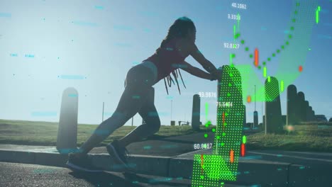 Animation-of-data-processing-over-woman-exercising-outdoors