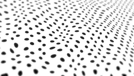 Animation-of-black-distorted-dots-moving-on-seamless-loop-on-white-background