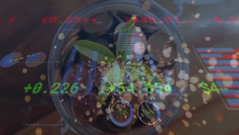 Animation-of-financial-data-processing-over-a-plant-with-sparkles