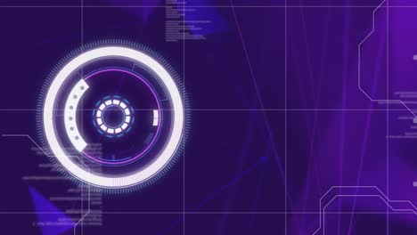 Animation-of-circular-scope-scanning-with-information-and-purple-shapes-moving-behind-on-black