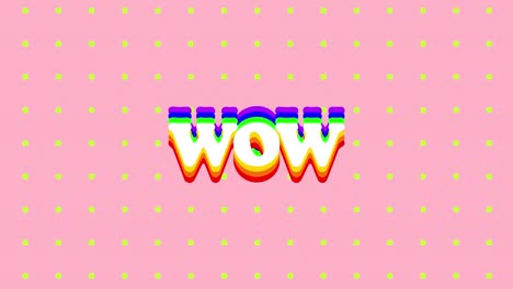 Digital-animation-of-wow-text-against-rows-of-yellow-dots-on-pink-background