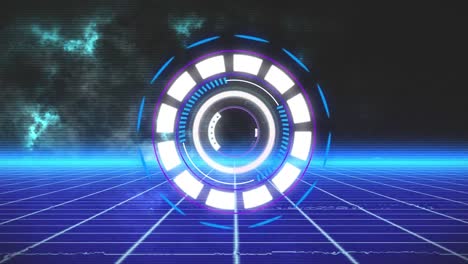 Animation-Des-Scannens-Des-Zielfernrohrs-über-Einem-Blau-Leuchtenden-Gitter-Im-Hintergrund