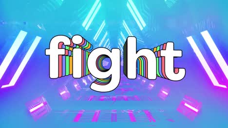Digital-animation-of-fight-text-over-glowing-tunnel-against-blue-background