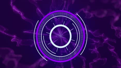 Neon-purple-round-scanner-against-digital-waves-on-purple-background