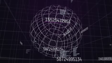 Animation-of-numbers-growing-over-globe-spinning-and-grid-in-background