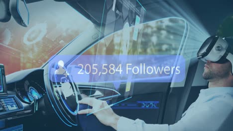 Animation-of-rising-number-of-followers-with-man-in-vr-headset-using-self-driving-car
