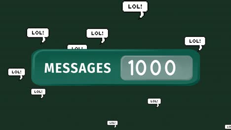 Animation-of-numbers-changing-and-messages-text-in-green-banner-with-lol-text-on-green-background