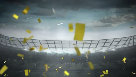 Animation-of-gold-confetti-falling-over-sports-stadium