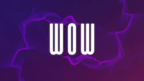 Animation-of-wow-text-over-purple-abstract-shape-changing-and-waving