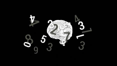 Multiple-changing-numbers-against-spinning-human-brain-on-black-background