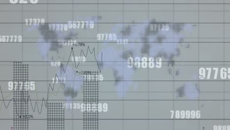 Animation-of-financial-data-processing-and-numbers-changing-over-world-map