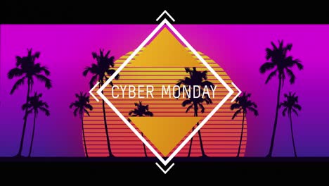 Animation-of-cyber-monday-text-over-a-digital-sunset