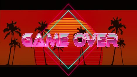 Animation-of-game-over-text-over-a-digital-sunset