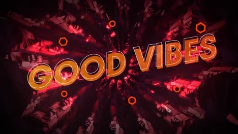 Animation-of-good-vibes-text-over-red-abstract-shapes-changing-and-waving