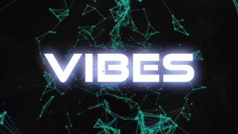 Animation-of-vibes-text-over-green-net-of-connection