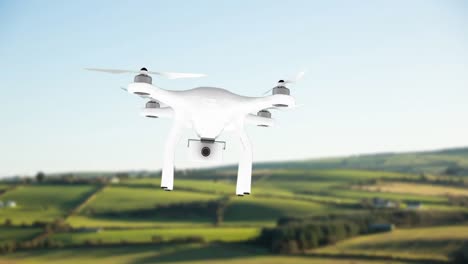 Animation-of-drone-flying-over-out-of-focus-countryside