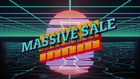Animation-of-massive-sale-text-over-a-digital-sunset
