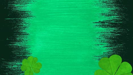 Animation-of-multiple-clover-leaves-falling-on-green-and-black-background