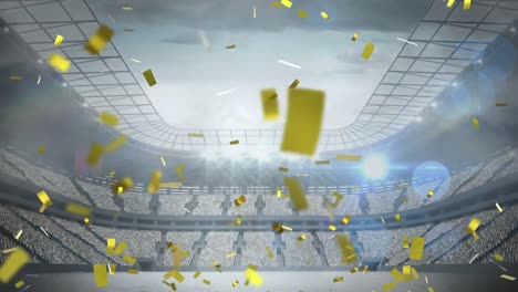 Animation-of-gold-confetti-falling-over-sports-stadium