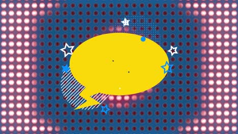 Digital-animation-of-yellow-speech-bubble-against-rows-of-dots-against-blue-background