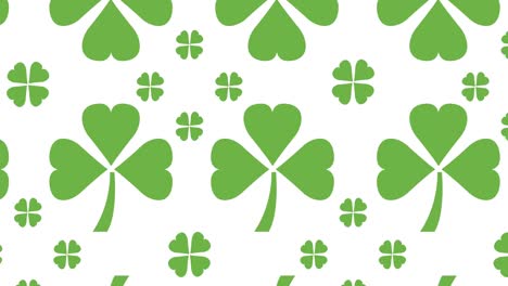 Animation-of-multiple-clover-leaves-moving-in-formation-on-white-background