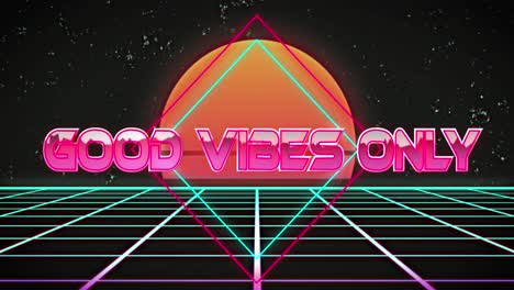 Animation-of-good-vibes-only-text-over-a-digital-sunset