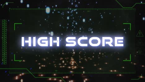 Animation-of-high-score-text-over-multiple-colourful-dots-falling