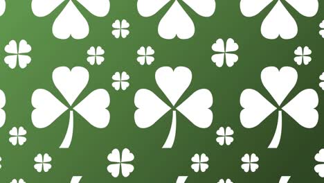 Animation-of-multiple-white-clover-leaves-moving-on-green-background