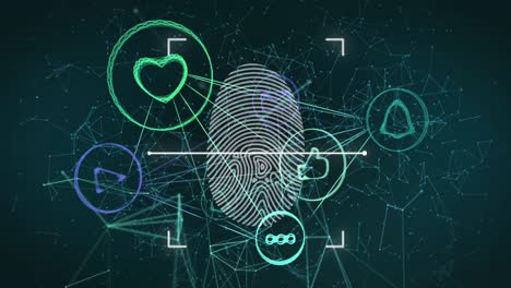 Network-of-digital-icons-over-biometric-fingerprint-scanner-against-network-of-connections