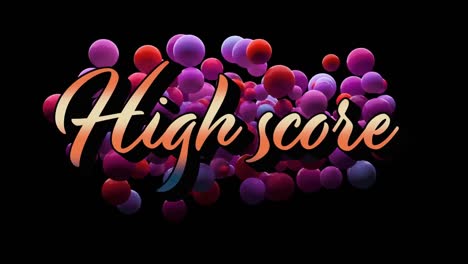 Animation-of-high-score-text-in-gradient-orange-over-red-and-purple-balls-on-black