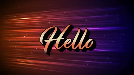 Animation-of-hello-text-in-gradient-orange-over-purple-to-red-glowing-light-trails